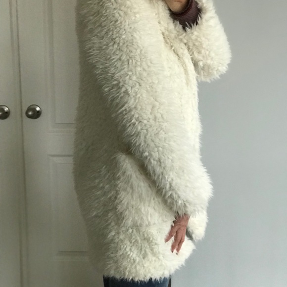❤️1 MED❤️Ivory Shaggy Faux Fur Open Jacket - Picture 5 of 7
